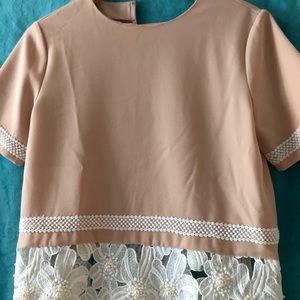 Loose Dressy Blush Pink Blouse Top w Lace Detail